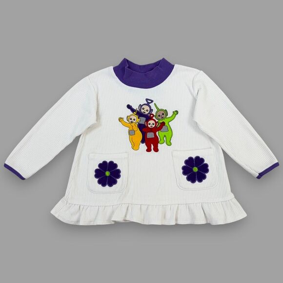 Vintage Teletubbies Sweatshirt Purple Floral Embroidered Long Sleeve 90s Size 3T - Picture 1 of 8